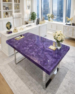 Amethyst Crystal Table | Luxury Semi-Precious Stone Handmade Furniture