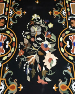 Elegant Black Marble Inlay Dining Table – Hand Inlaid Pietra Dura Craft