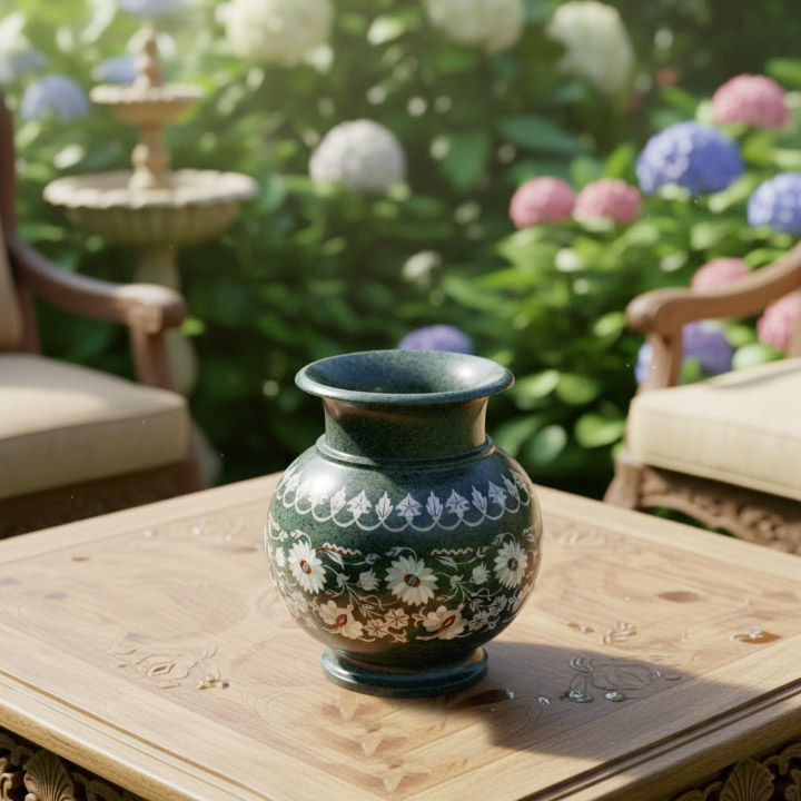 Premium Black Marble Floral Vase | Handcrafted Inlay Home Accent - Image 4