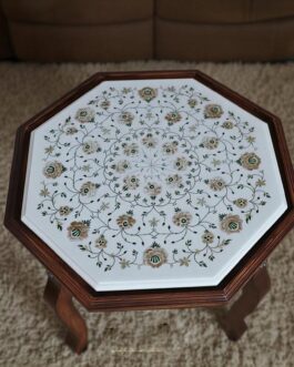 Unique White Marble Coffee Table | Detailed Floral Inlay for Home Décor Accent