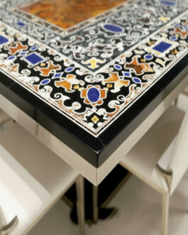 Modern Luxury Black Marble Table with Intricate Inlay Design