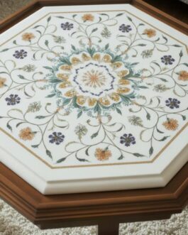 Buy Luxury White Marble Coffee Table | Elegant Semi-Precious Floral Inlay