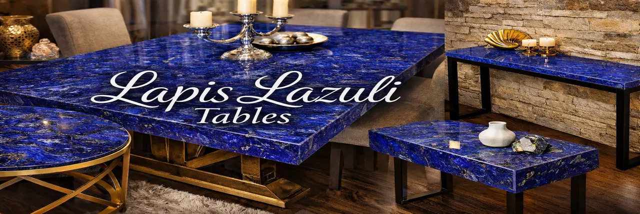 Luxury handcrafted Lapis Lazuli gemstone table for sale in USA with natural blue stone top and premium designer base