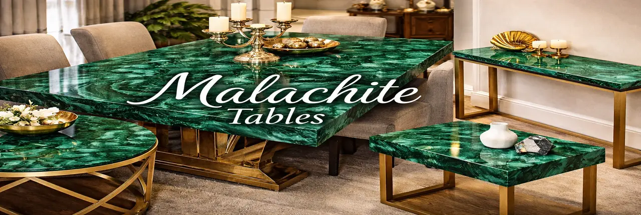 Luxury malachite gemstone table handcrafted natural stone furniture for sale USA