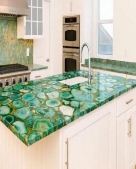 Artisan Green Agate Crystal Countertop | Statement Semi-Precious Stone Surface