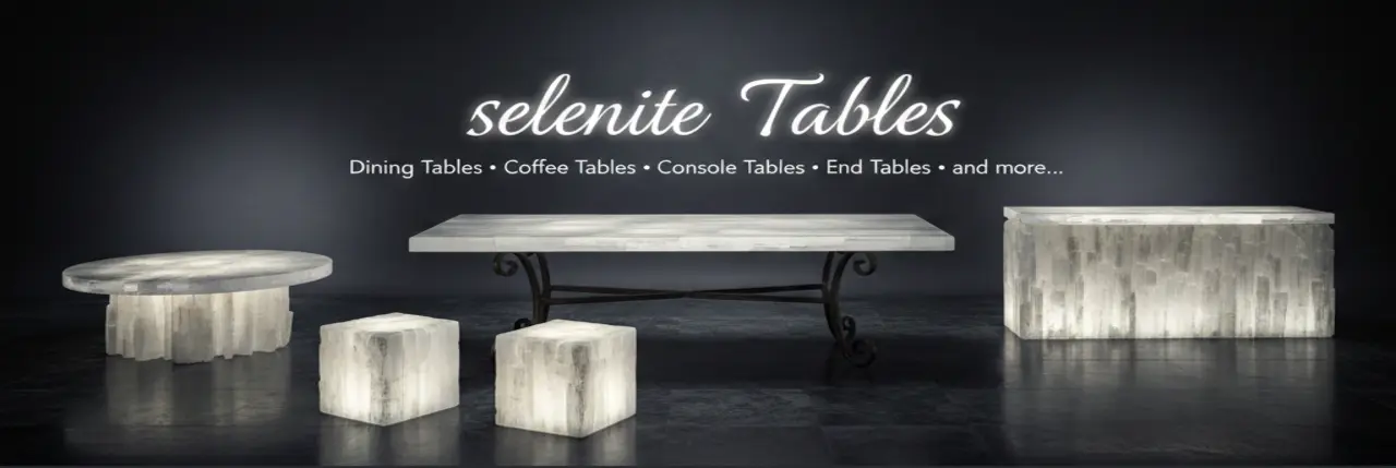 Luxury handmade selenite gemstone coffee table in modern living room USA