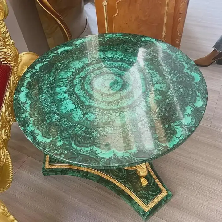 Luxury malachite table handmade green stone furniture USA