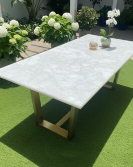 Modern Quartz Dining Table | Polished Stone Handmade Furniture