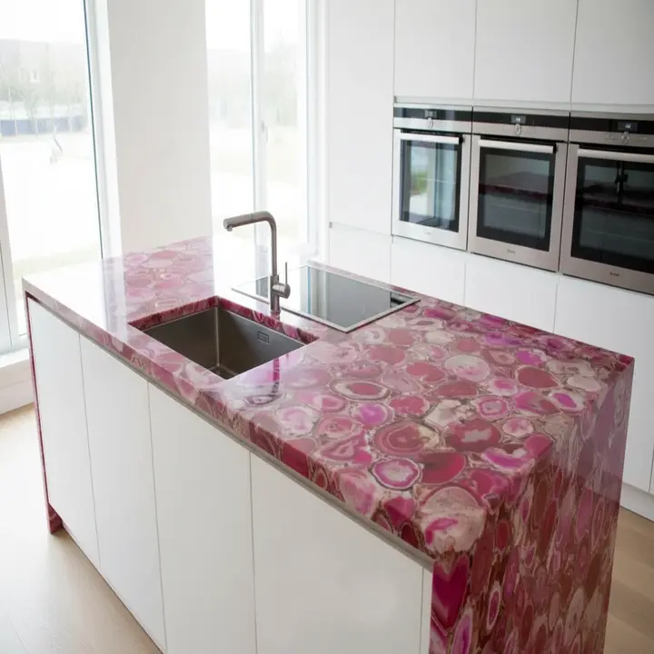 Exclusive Pink Agate Crystal Countertop Slab | Semi-Precious Stone Surface - Image 4