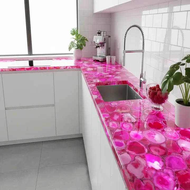 Exclusive Pink Agate Crystal Countertop Slab | Semi-Precious Stone Surface - Image 2