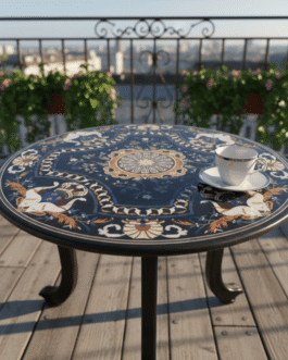 Luxury Black Marble Coffee Table with Semi-Precious Pietra Dura Floral Inlay | Handmade Home Décor