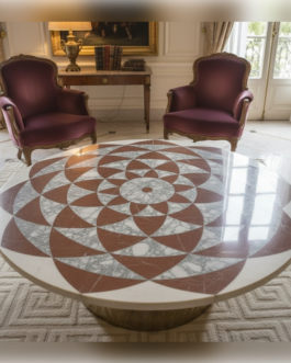 White Marble Round Dining Table with Mother-of-Pearl Stone Inlay | Handmade Luxury Furniture