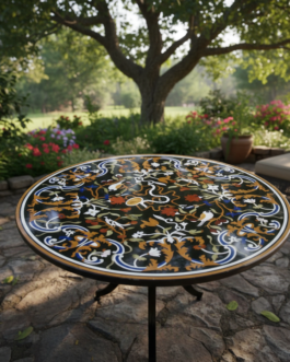 Handmade Black Marble Coffee Table with Fine Floral Inlay Design | Luxury Home Furniture