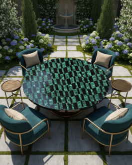 Black Marble Center Table with Malachite Stone Inlay | Handmade Luxury Furniture