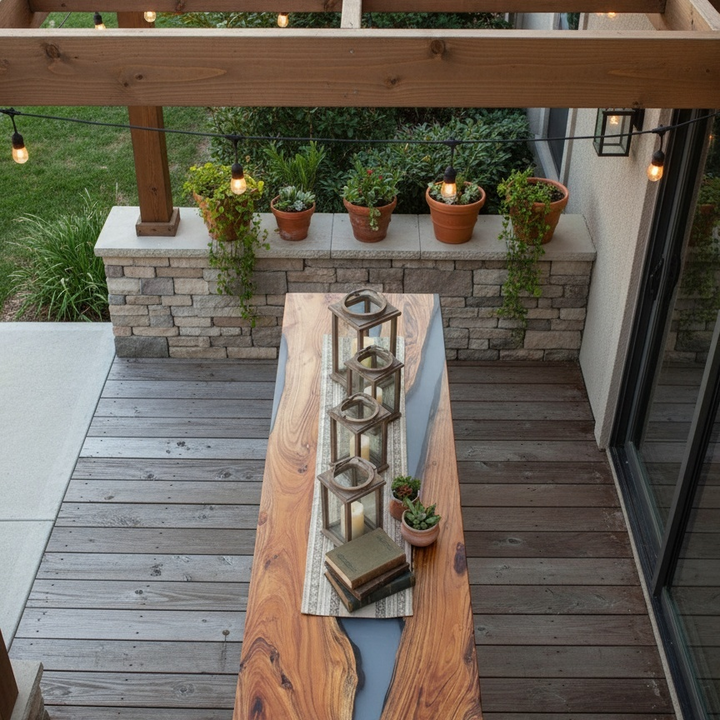Epoxy Resin Console Table – Handmade Ocean River Art in Live Edge Walnut Wood - Image 2