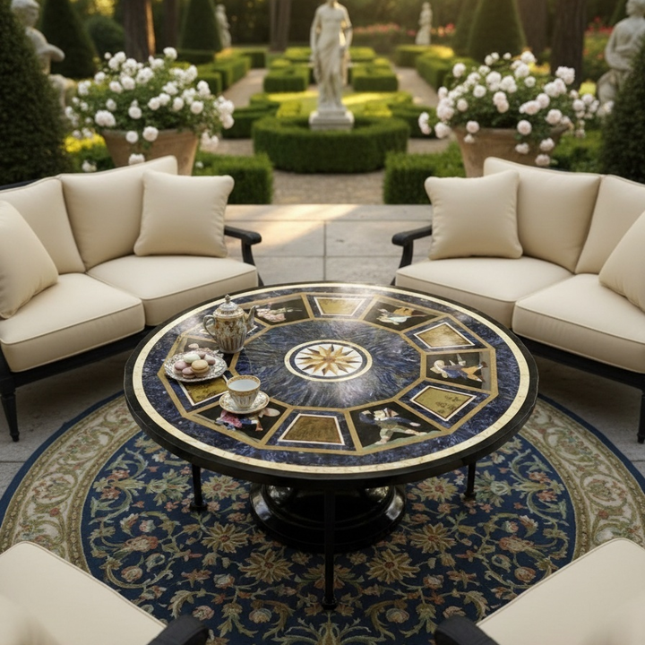 Black Marble Coffee Table with Lapis Lazuli Stone Inlay | Unique Handmade Designer Furniture - Image 2