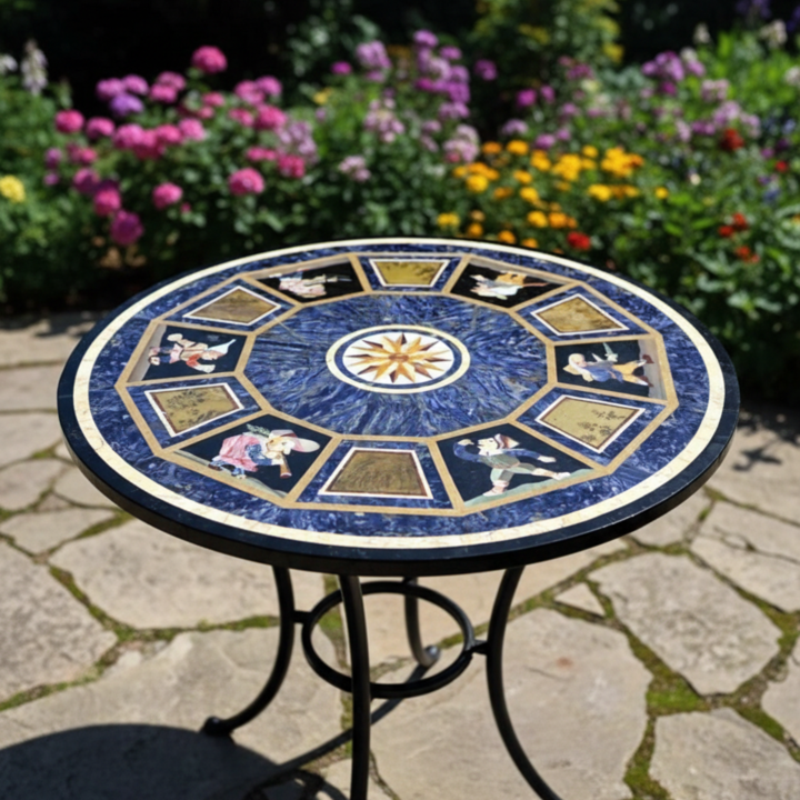 Black Marble Coffee Table with Lapis Lazuli Stone Inlay | Unique Handmade Designer Furniture - Image 3