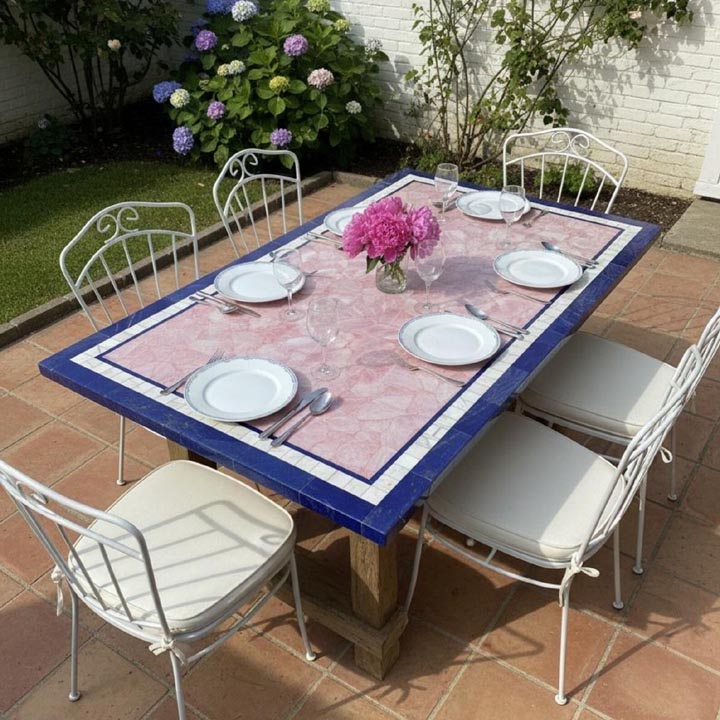 Rose Quartz Table with Lapis Border – Handcrafted Luxury Stone by Emkay Handicraft Exports - Image 2