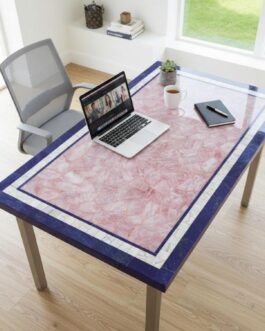 Rose Quartz Table with Lapis Border – Handcrafted Luxury Stone by Emkay Handicraft Exports