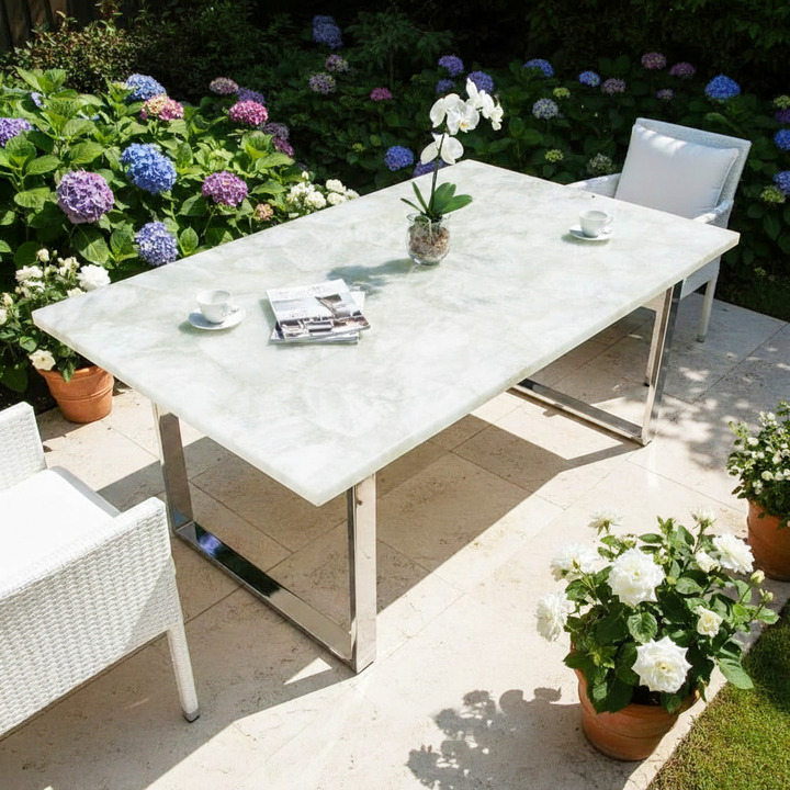 Handcrafted crystal quartz coffee table made from premium natural stone with polished luxury finish