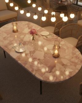 Oval Rose Quartz Stone Table – Handcrafted Natural Crystal Luxury Furniture