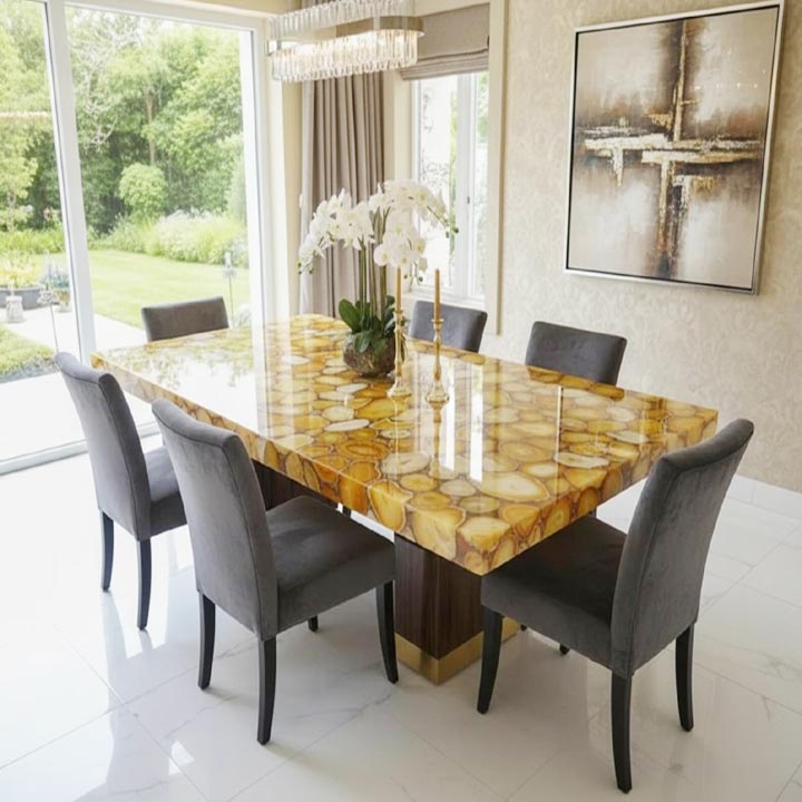 Yellow Agate Dining Table – Handcrafted Semi-Precious Stone Luxury Furniture - Image 3