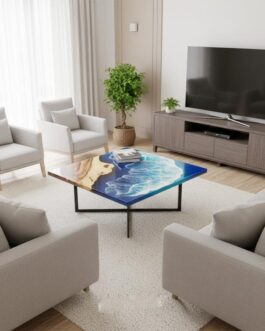 Square Blue Ocean Resin Table | Handmade Epoxy Art Furniture for Living Room