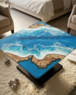 Handmade Square Blue Ocean Epoxy Table | Luxury Resin Art Living Room Furniture