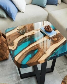 Luxury Clear Epoxy Square Coffee Table | Modern Transparent Living Room Table