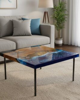 Square Blue Ocean Epoxy Resin Coffee Table | Coastal Modern Home Decor