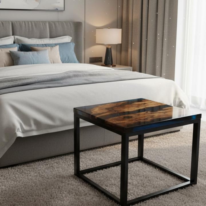 Handcrafted Clear Epoxy Resin Coffee Table | Square Modern Center Table - Image 2