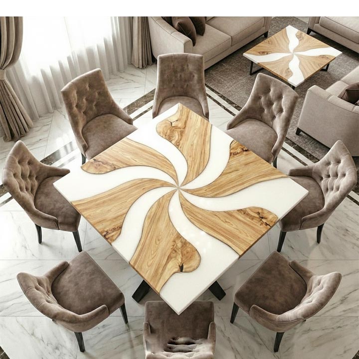 White Epoxy Resin Square Table | Handmade Modern Coffee Table | Luxury Living Room Furniture