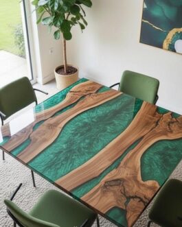 Luxury Green Epoxy Square Coffee Table | Contemporary Home Decor Furniture