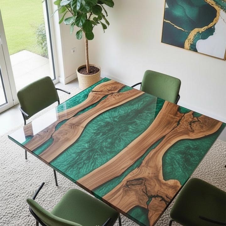 Luxury Green Epoxy Square Coffee Table | Contemporary Home Decor Furniture