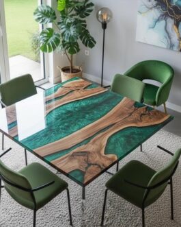 Luxury Green Epoxy Square Coffee Table | Contemporary Home Decor Furniture