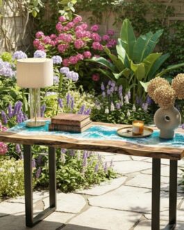 Ocean Epoxy Resin Console Table | Live Edge Walnut Wood