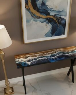 Epoxy Resin Console Table – Ocean River Art, Live Edge Walnut Wood, Handmade