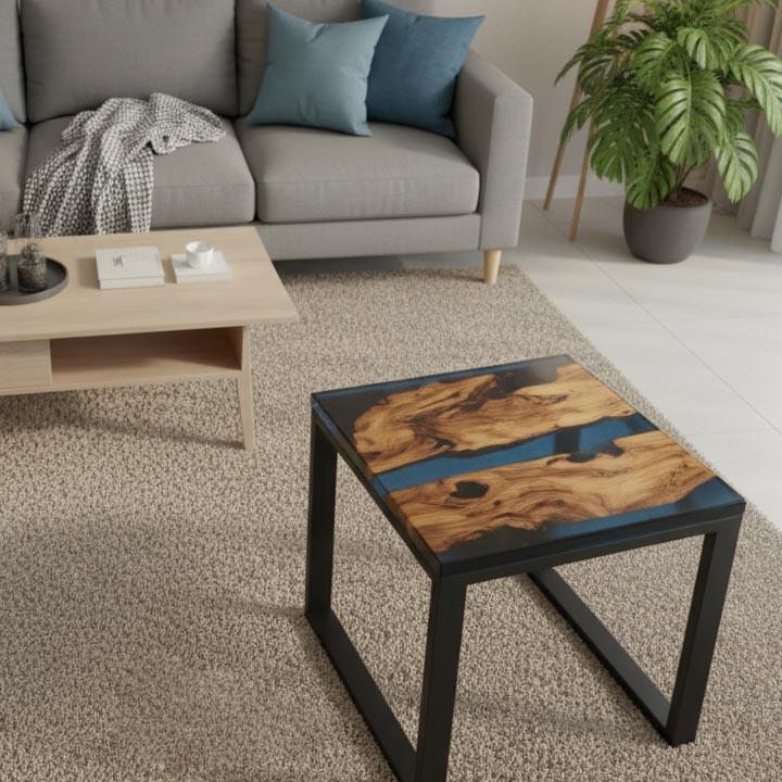Handcrafted Clear Epoxy Resin Coffee Table | Square Modern Center Table