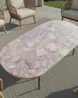 Oval Rose Quartz Stone Table – Handcrafted Natural Crystal Luxury Furniture