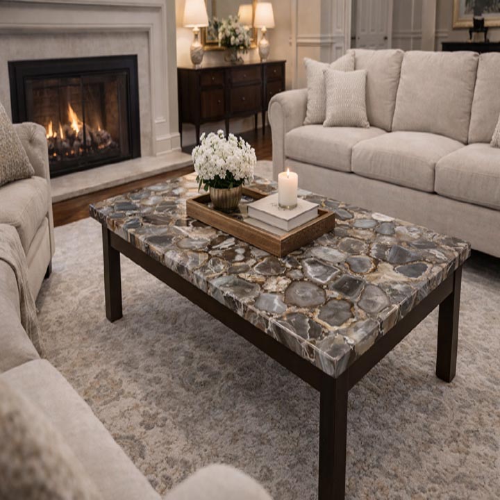 Handcrafted Natural Wild Agate Coffee Table | Semi-Precious Stone Table - Image 2