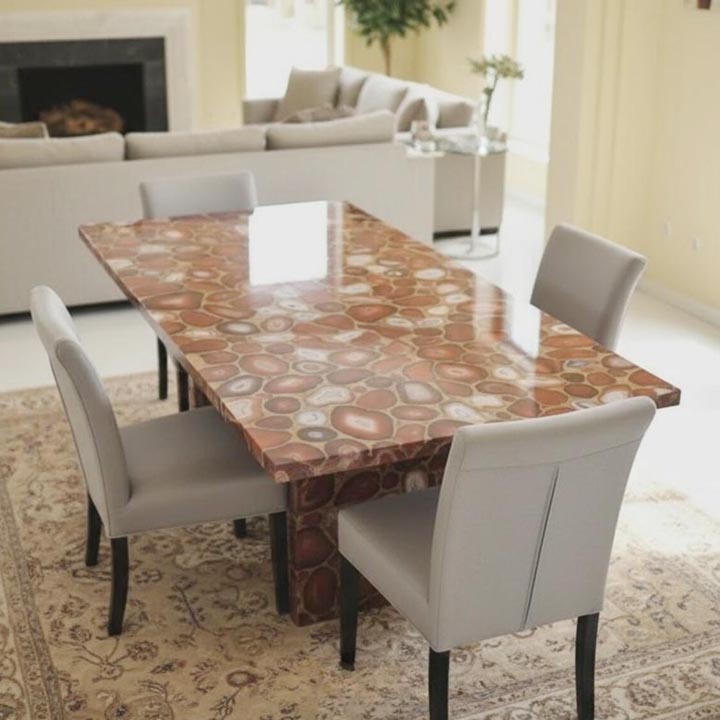 Luxury Red Jasper Agate Coffee Table handcrafted from natural polished gemstone stone with rich red patterns for premium living room décor