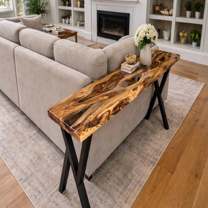 Handmade Epoxy Console Table – Clear Resin Art | Modern Living Room Furniture