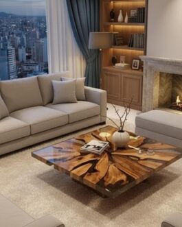 Square Clear Epoxy Coffee Table | Handmade Transparent Resin Art Table