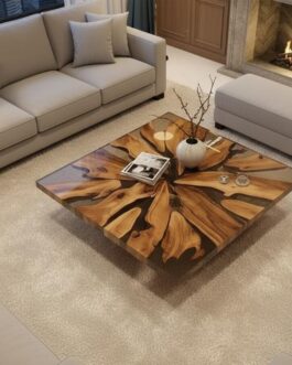 Square Clear Epoxy Coffee Table | Handmade Transparent Resin Art Table