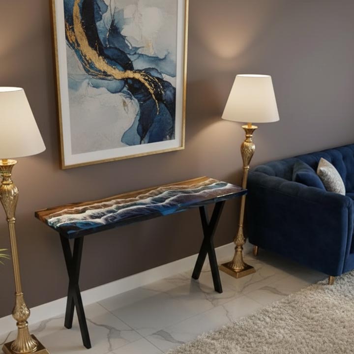 Epoxy Resin Console Table – Ocean River Art in Live Edge Walnut Wood - Image 2