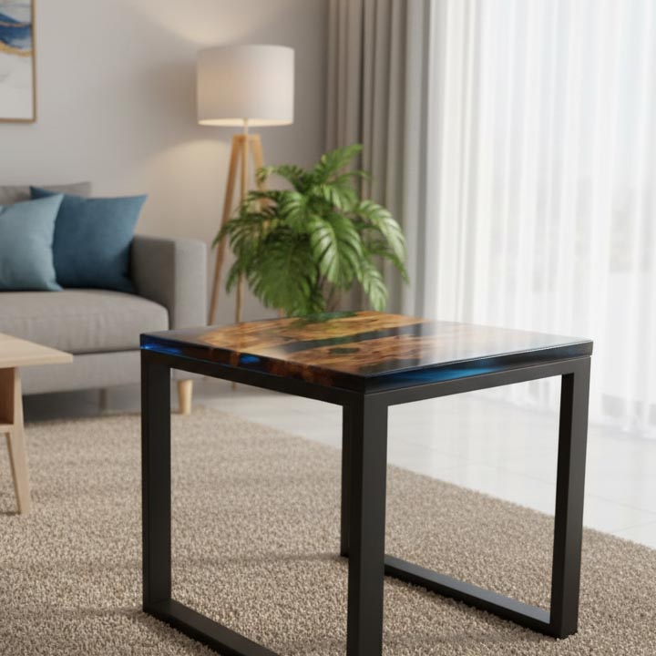 Handcrafted Clear Epoxy Resin Coffee Table | Square Modern Center Table - Image 4