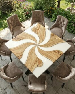 White Epoxy Resin Square Table | Handmade Modern Coffee Table | Luxury Living Room Furniture