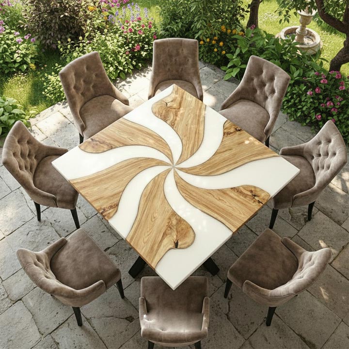 White Epoxy Resin Square Table | Handmade Modern Coffee Table | Luxury Living Room Furniture - Image 2