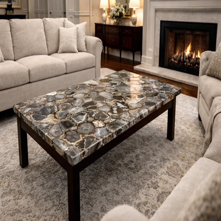 Handcrafted Natural Wild Agate Coffee Table | Semi-Precious Stone Table - Image 4