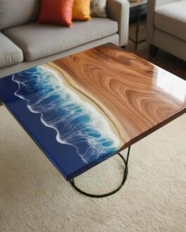 Square Blue Ocean Epoxy Resin Coffee Table | Coastal Modern Home Decor